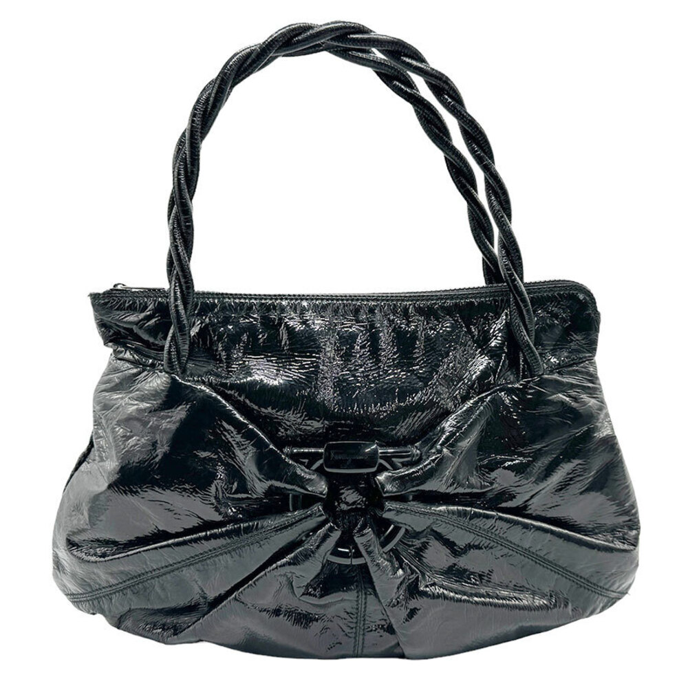 Salvatore Ferragamo Gancini Enamel Handbag Black